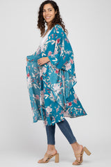 Teal Floral Flowy Round Hem Cover-Up