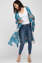 Teal Floral Flowy Round Hem Cover-Up