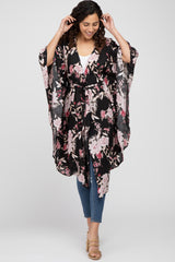 Black Floral Flowy Round Hem Cover-Up