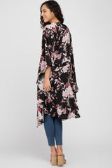 Black Floral Flowy Round Hem Cover-Up