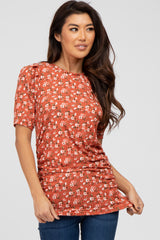 Rust Floral Ruched Ribbed Maternity Top