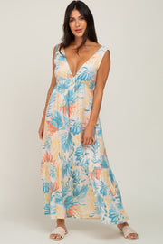 Multicolor Leaf Print Sleeveless Maxi Dress