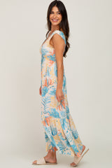 Multicolor Leaf Print Sleeveless Maxi Dress