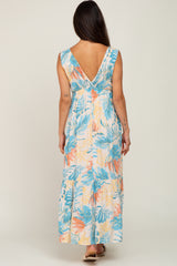 Multicolor Leaf Print Sleeveless Maxi Dress