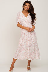 Ivory Floral Wrap Maternity Midi Dress