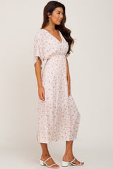 Ivory Floral Wrap Midi Dress