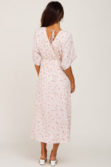 Ivory Floral Wrap Midi Dress