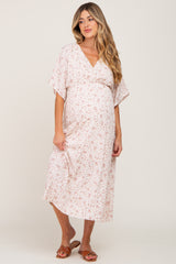 Ivory Floral Wrap Maternity Midi Dress