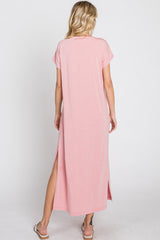 Pink Basic Side Slit Maxi Dress