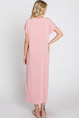 Pink Basic Side Slit Maxi Dress