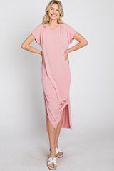 Pink Basic Side Slit Maxi Dress