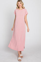 Pink Basic Side Slit Maxi Dress