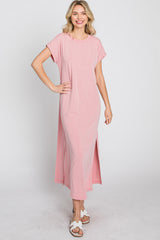 Pink Basic Side Slit Maxi Dress