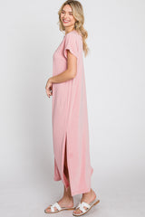 Pink Basic Side Slit Maxi Dress