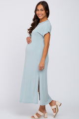 Light Olive Basic Side Slit Maternity Maxi Dress