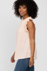 Peach Ruffle Accent High Neck Top