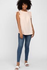 Peach Ruffle Accent High Neck Top