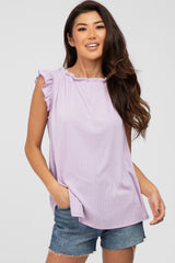 Lavender Ruffle Accent High Neck Maternity Top