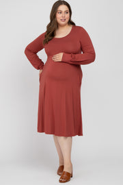 Rust Bubble Sleeve Maternity Plus Midi Dress