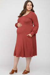 Rust Bubble Sleeve Maternity Plus Midi Dress