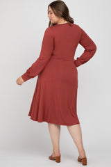 Rust Bubble Sleeve Maternity Plus Midi Dress