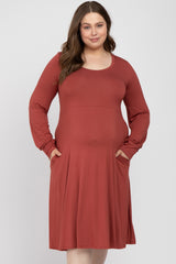 Rust Bubble Sleeve Maternity Plus Midi Dress