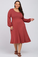 Rust Bubble Sleeve Maternity Plus Midi Dress