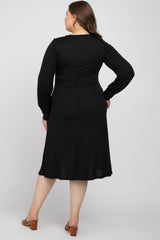 Black Bubble Sleeve Maternity Plus Midi Dress