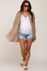 Light Blue Distressed Hem Maternity Jean Shorts