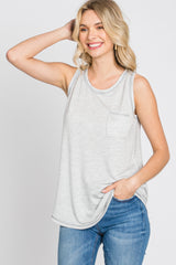 Grey Striped Pocket Front Sleeveless Top