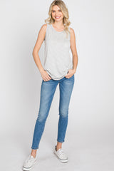 Grey Striped Pocket Front Sleeveless Top