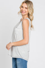 Grey Striped Pocket Front Sleeveless Top