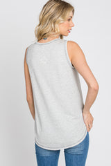 Grey Striped Pocket Front Sleeveless Top