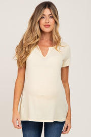 Yellow Ribbed Short Sleeve Maternity Top