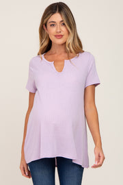 Lavender Ribbed Short Sleeve Maternity Top