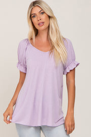 Lavender Ruffle Sleeve Ribbed Top