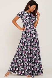 Black Floral Twist Maxi Dress