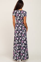 Black Floral Twist Maxi Dress