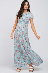 Aqua Floral Twist Maternity Maxi Dress