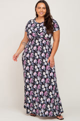 Black Floral Twist Plus Maxi Dress