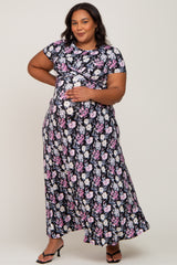 Black Floral Twist Maternity Plus Maxi Dress