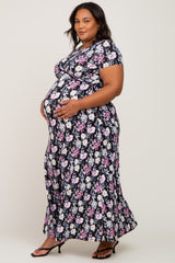 Black Floral Twist Maternity Plus Maxi Dress