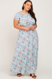 Aqua Floral Twist Plus Maxi Dress