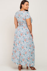 Aqua Floral Twist Plus Maxi Dress