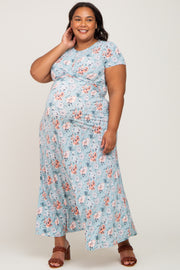 Aqua Floral Twist Maternity Plus Maxi Dress