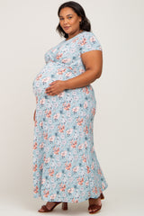 Aqua Floral Twist Maternity Plus Maxi Dress