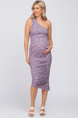 Lavender Floral One Shoulder Maternity Dress