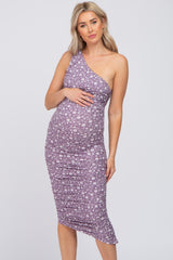 Lavender Floral One Shoulder Maternity Dress