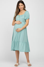 Mint Green Square Neckline Maternity Midi Dress