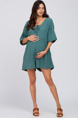 Teal Lace Up Maternity Romper